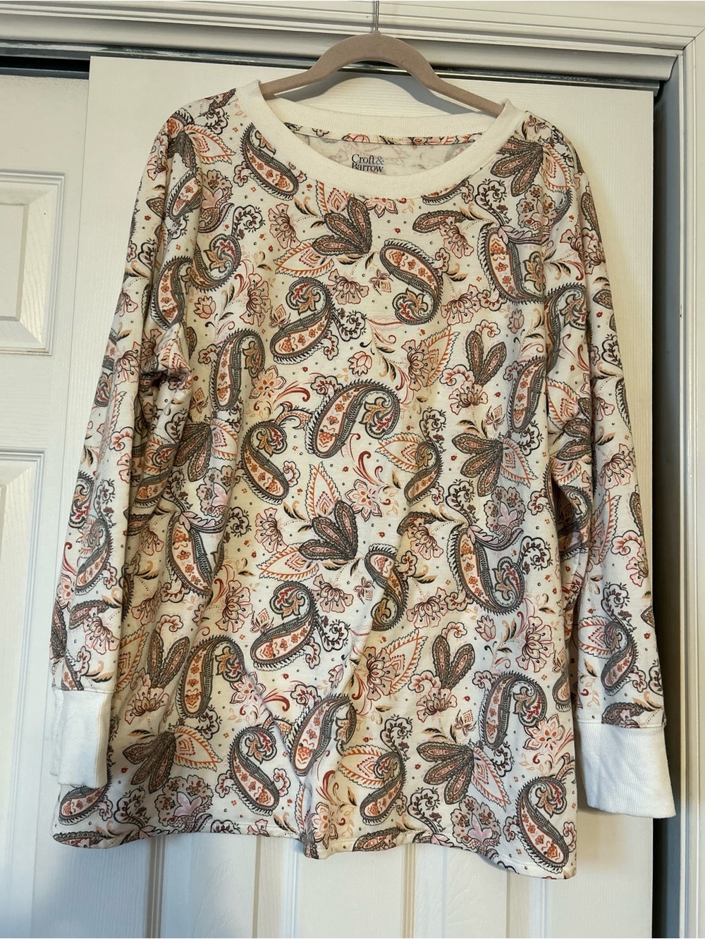 Croft & Barrow Cream Paisley Long Sleeve Top XXL